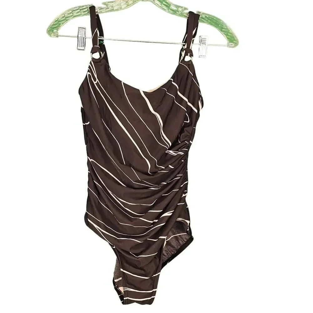 Miraclesuit Womens Black Cream One‎ Piece Swimsuit 8